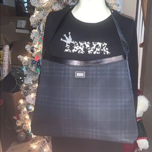 Authentic Burberry Black Leather Plaid Bag with Silver Logo